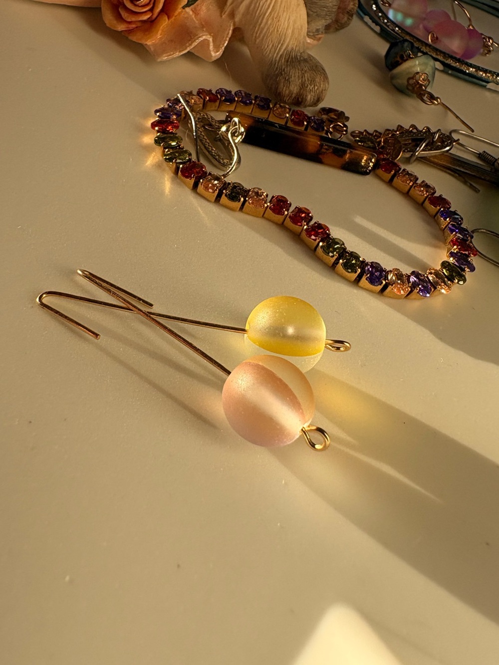 Pastel Glass Orb Drop Earrings with Gold Wires